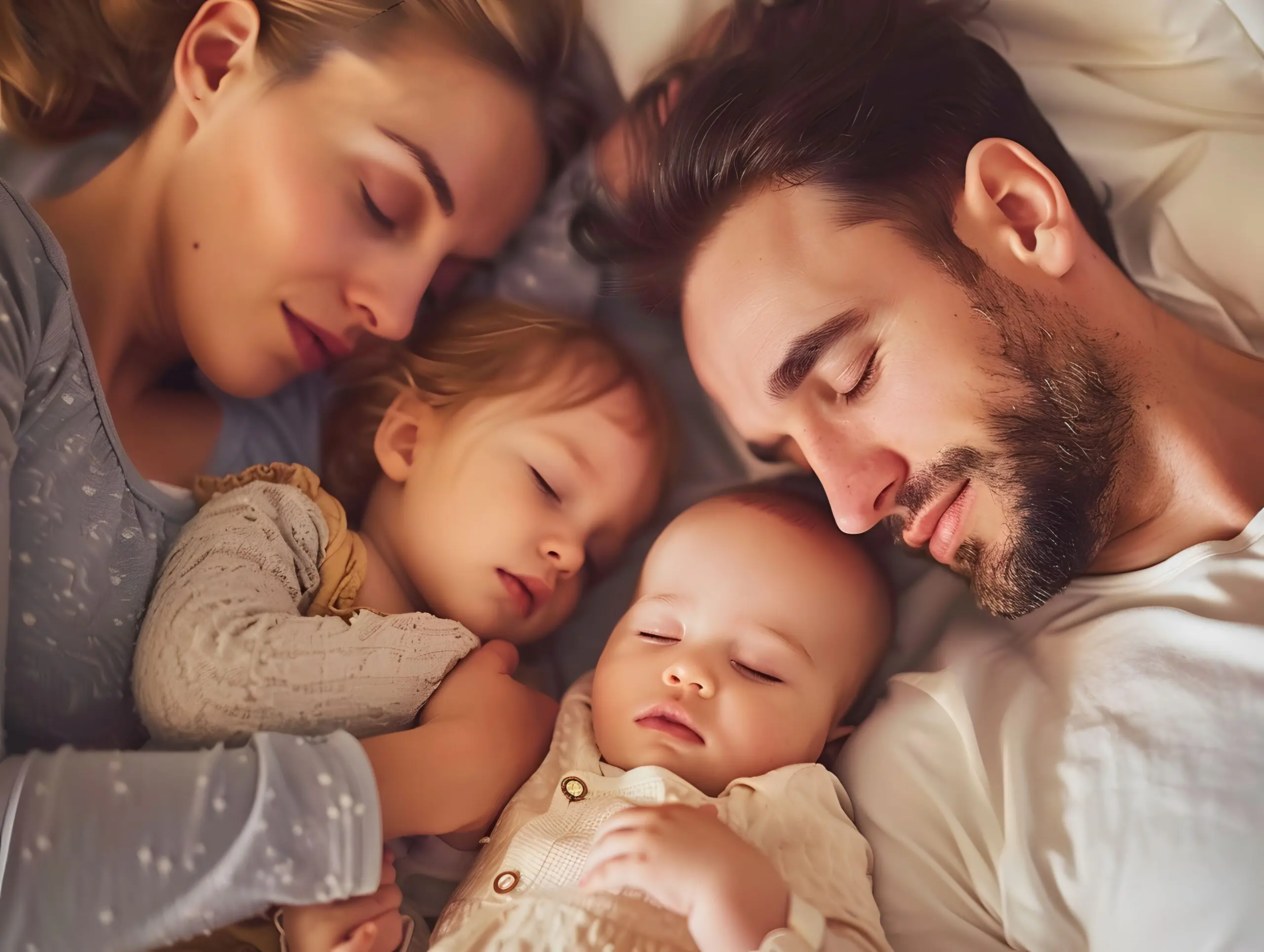 Mom's lullaby puts babies and dad to sleep.